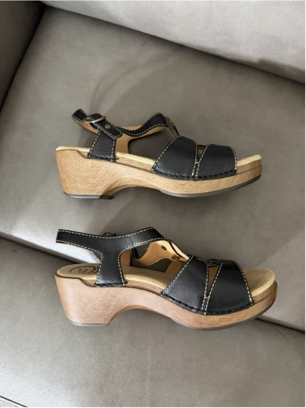 WOMEN’S DANSKO CLOG SANDALS SHOES SIZE 38 EU BLACK BEIGE STRAP ON WEDGES - Picture 7 of 7